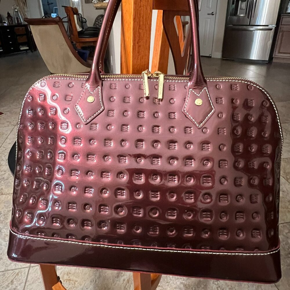 Arcadia Polo Patent Leather Dome Zipper Satchel Bag